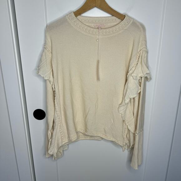 NWT Rebecca Taylor Pointelle Quilt Ruffle Pullover Sweater Ivory Size Large - Picture 2 of 6